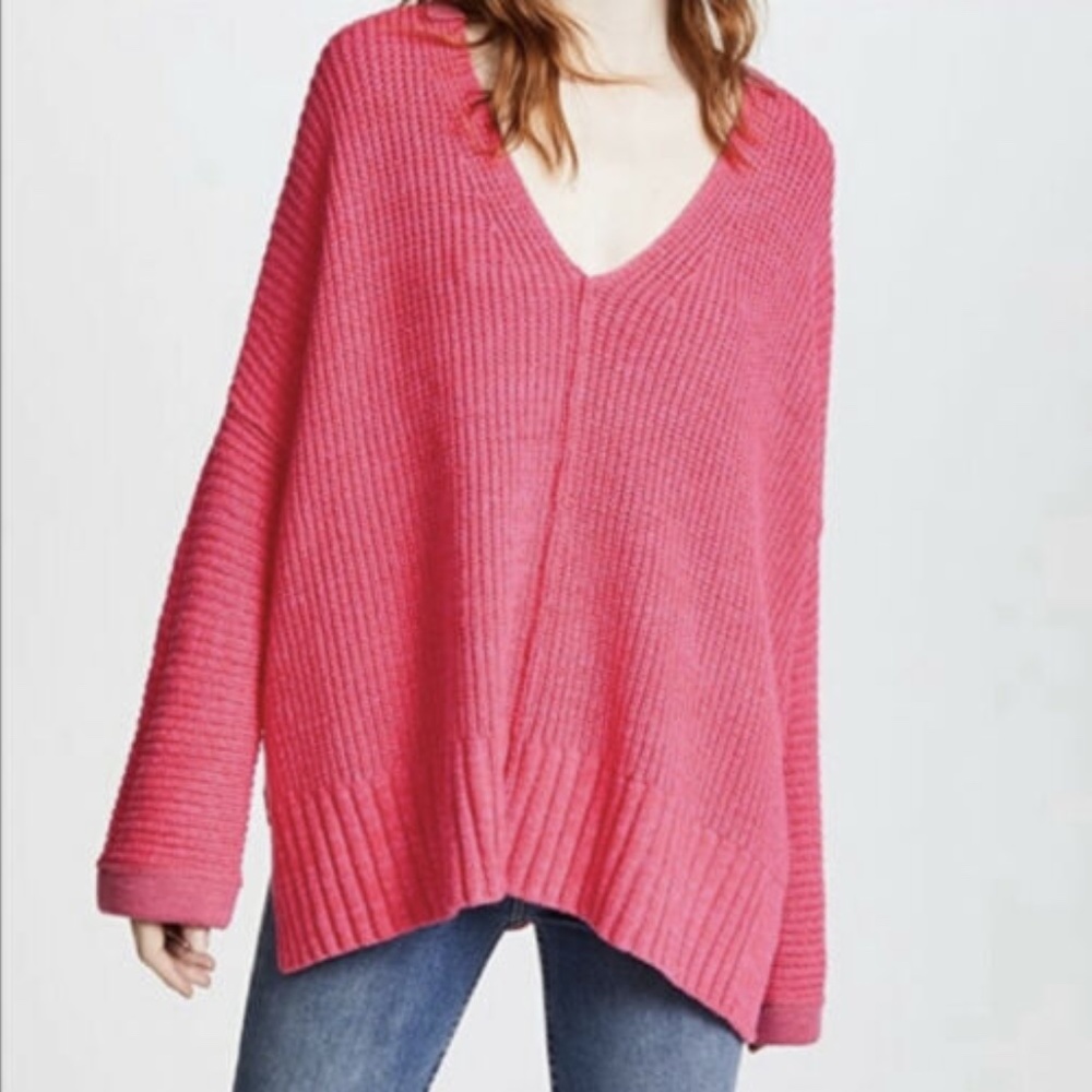 Free People Take Me Over V-Neck Pink Sweater